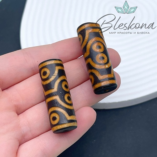Бусина Дзи 8 глаз черно-коричневый бочонок 40*14 мм