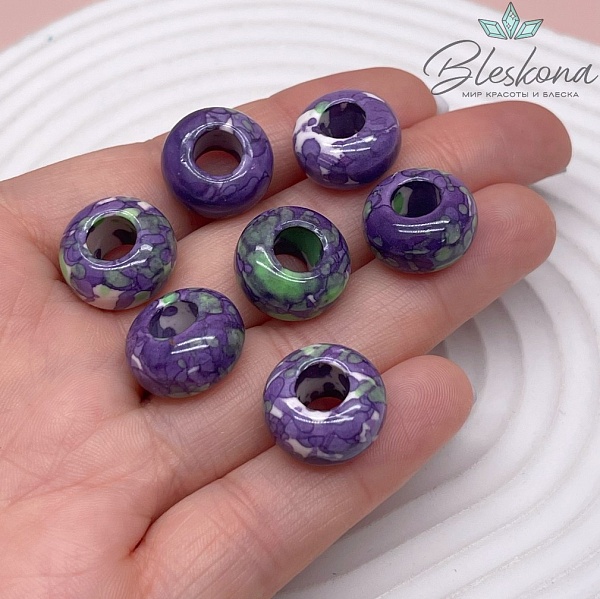 Бублик Агат белый зелено- фиолетовые узоры (имитация) 15 мм