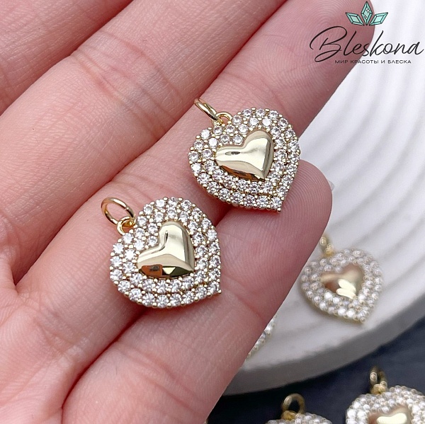 16*15 мм Цвет золото, Подвеска сердце цирконы