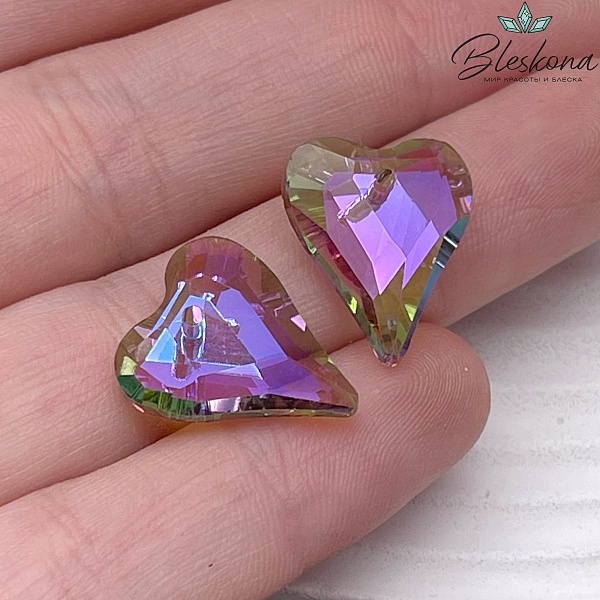 17,5*14,5 мм, Подвеска сердце стекло белое с переливом (Paradise Shine) уп. 2 шт