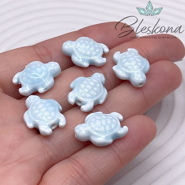 14*18 мм Керамика бусина черепашка голубая