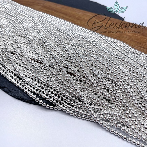 4 мм Гематин имитация, цвет светлое серебро 
