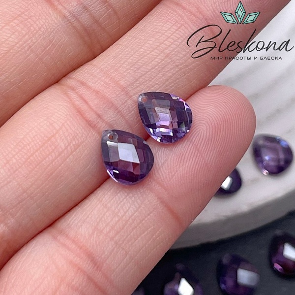 9*6 мм, Подвеска Циркон капля темно-фиолетовая (кубический цирконий, фианит) 