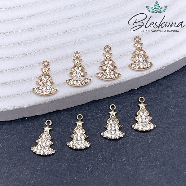 13*9 мм Цвет золото, Подвеска Елка цирконы 