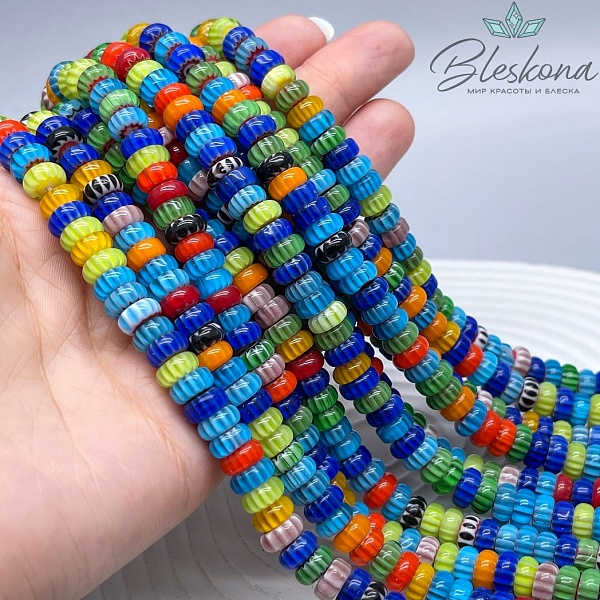 Муранское стекло рондели микс, полосы 3,5*8 мм