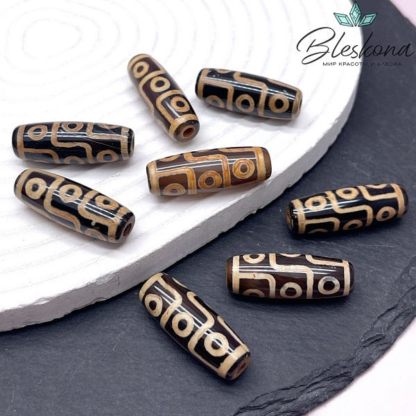 Бусина Дзи 9 глаз коричневый бочонок 30*11 мм