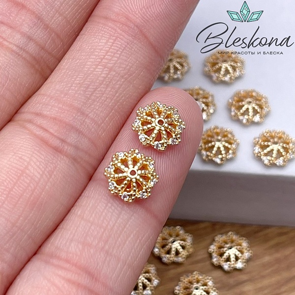 8*2,5 мм Цвет золото, Шапочка цветок с цирконами