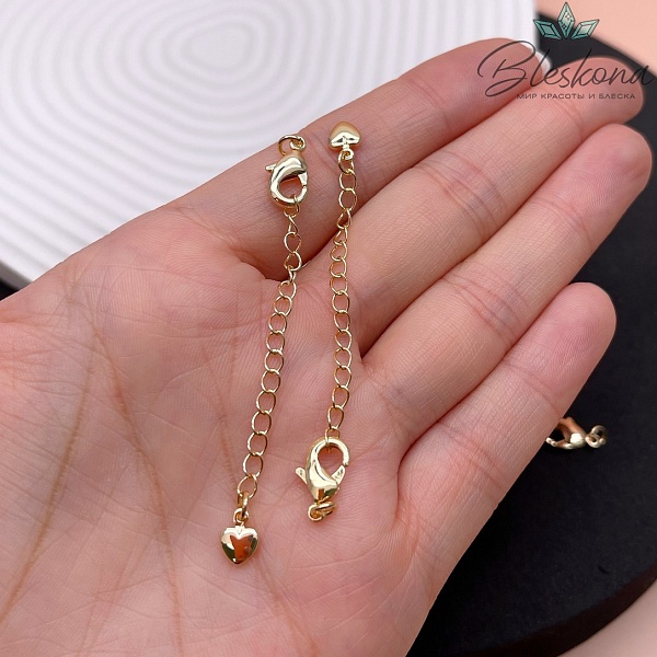 12 мм Цвет золото, Замок округлый с цепочкой сердце