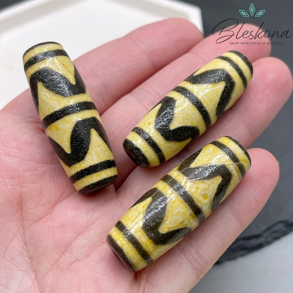 Бусина Дзи 2-й Тигриный клык желто-коричневый бочонок 40*14 мм