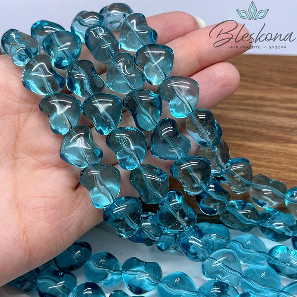15*13 мм Бусины сердце, цвет бирюзовый, стекло