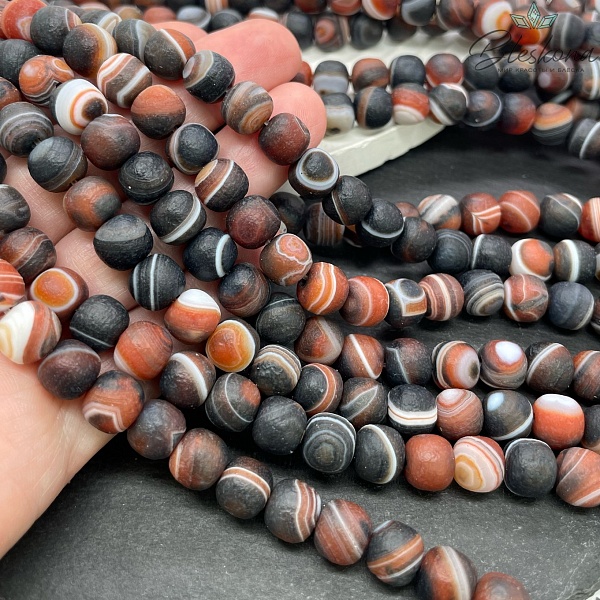 Агат с узором №45 бочата в термической обработке 8,5*9 мм