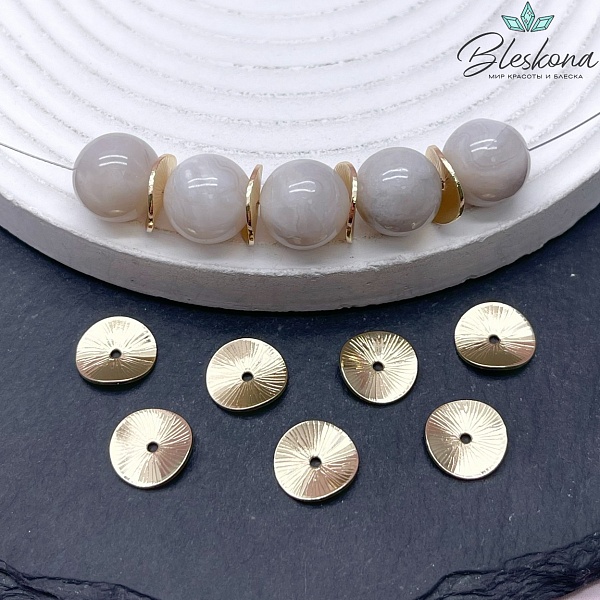 11 мм Цвет золото, Бусина-разделитель волна полоски 