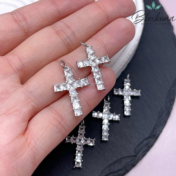 23*16 мм Цвет серебро, Подвеска Крест цирконы 