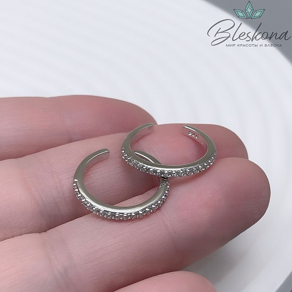 17мм, Цвет серебро, Кольцо тонкое безразмерное цирконы Люкс 