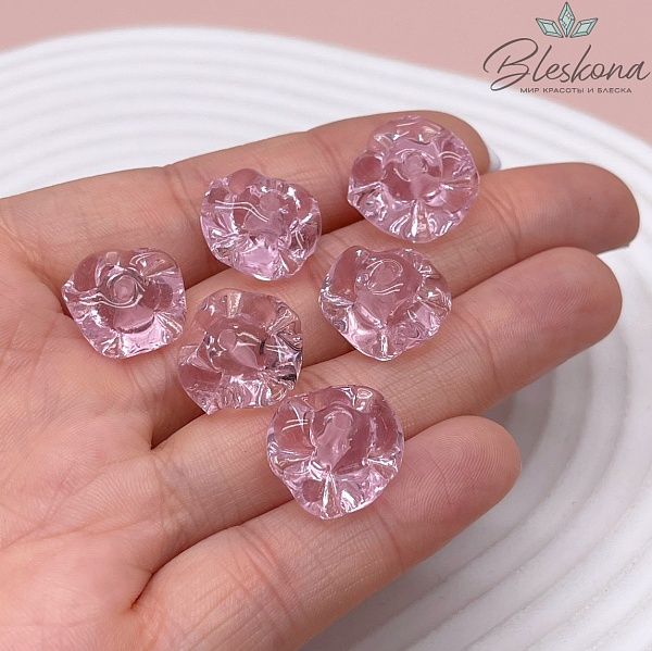 15 мм Бусина фриформ розовая, стекло