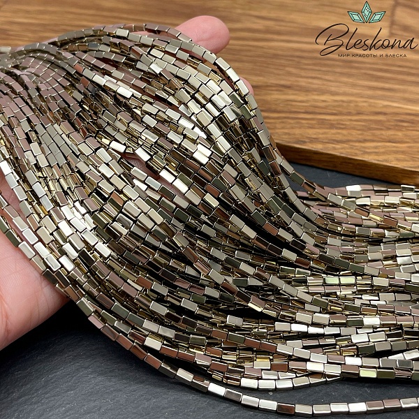 2*4 мм Гематин имитация, темное золото, прямоугольник 