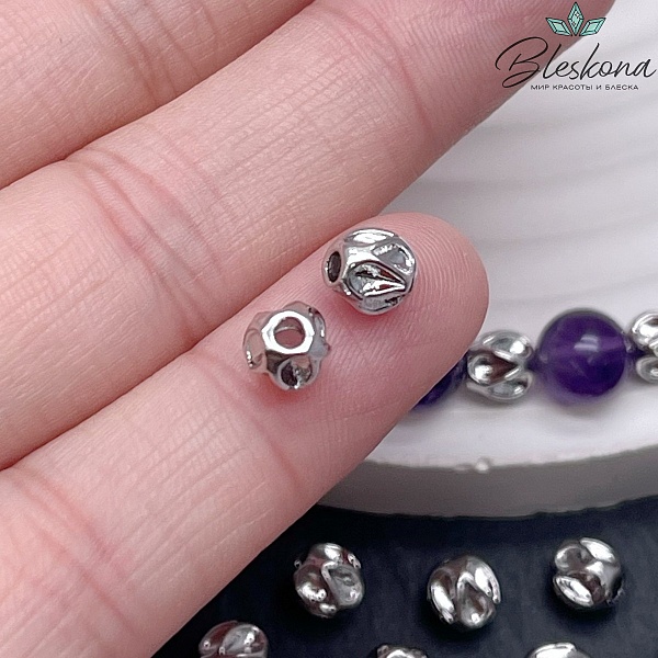 5,7 мм Цвет серебро, Бусина фактурная фриформ 