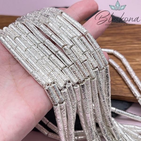 13*4 мм Гематин имитация, пористый, цвет светлое серебро, трубочки