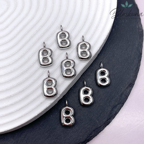 18 мм, Цвет серебро, Буква объемная B