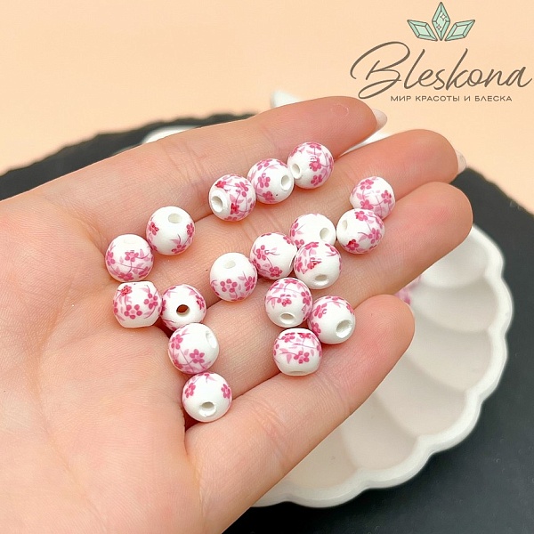 8 мм Керамика Бусина роспись гжель №11 (штучно)