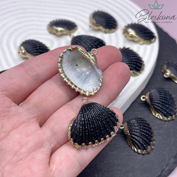(23-26)*(25-30) мм, Цвет золото, Подвеска Ракушка черная