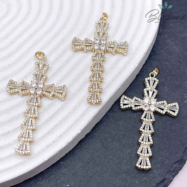 27*46мм Цвет золото Крест большой цирконы