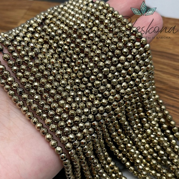 4 мм Гематин имитация огранка, цвет темное золото