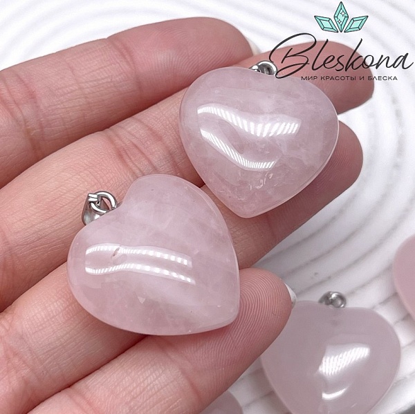 27*25 мм Цвет серебро, Подвеска Сердце пухлое Розовый кварц