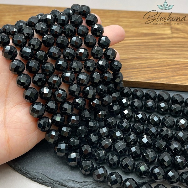Турмалин черный (Шерл) алмазная огранка 9,5 мм