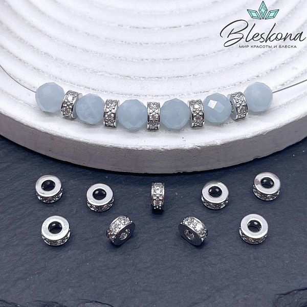 ⌀6,2мм Цвет серебро, Бусина - Разделитель стразы Люкс