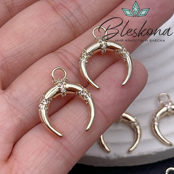 20*16 мм Цвет золото, Подвеска лунница цирконы 