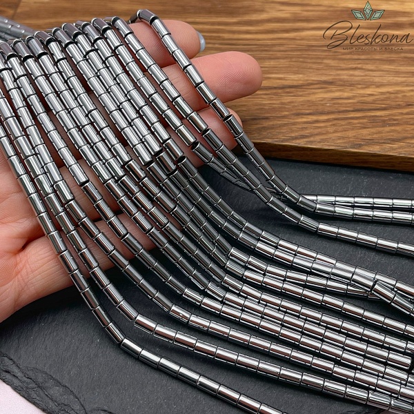 6*4мм Гематин трубочки, цвет темное серебро, имитация