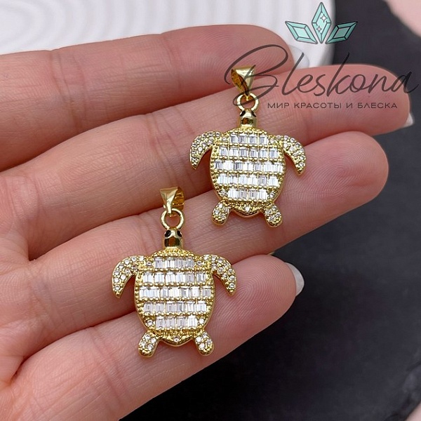 24*20 мм Цвет золото, Подвеска черепаха с цирконами