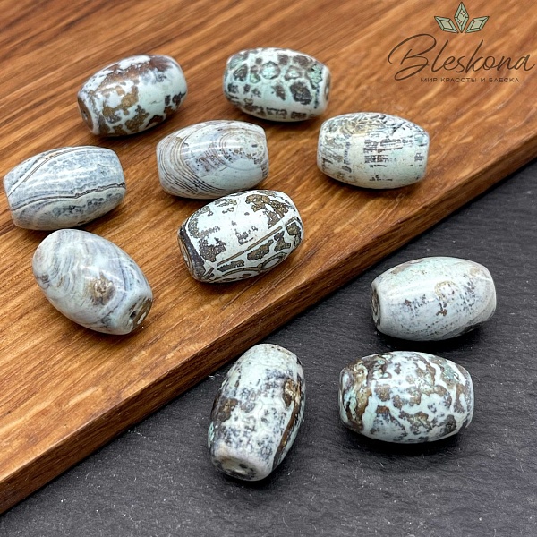  Дзи природные бирюзовые из агата 19*13 мм