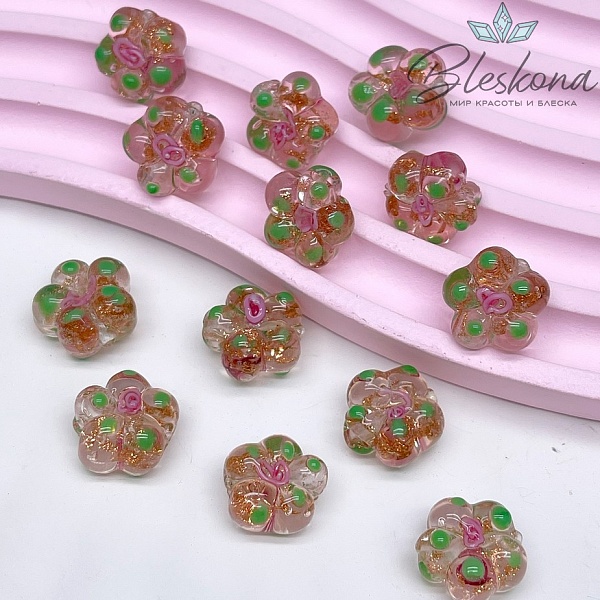 14,5 мм Бусина цветок прозрачный розовый
