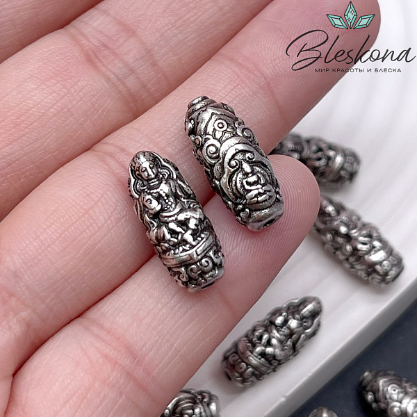 18*7 мм, цвет темное серебро, Бусина Богиня Дурга
