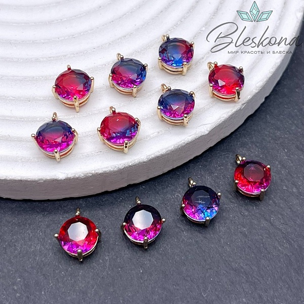 9 мм, цвет золото, Подвеска круг сине-малиновый в обрамлении