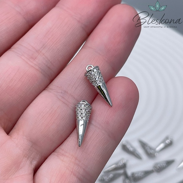 15,5*5 мм Цвет серебро, Подвеска Шип цирконы 