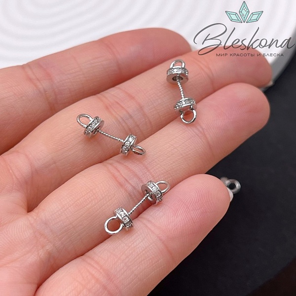 8*5 мм Цвет серебро, Коннектор с цирконами (под вклейку)