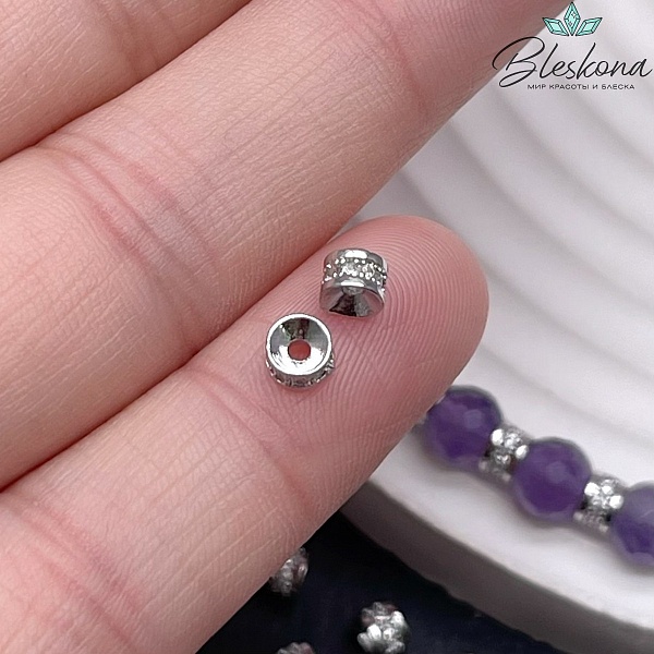 2,7*4 мм Цвет серебро, Бусина-разделитель цирконы