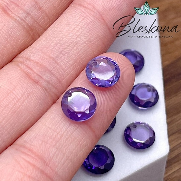 8 мм, Подвеска Циркон круг фиолетовый (кубический цирконий, фианит) 