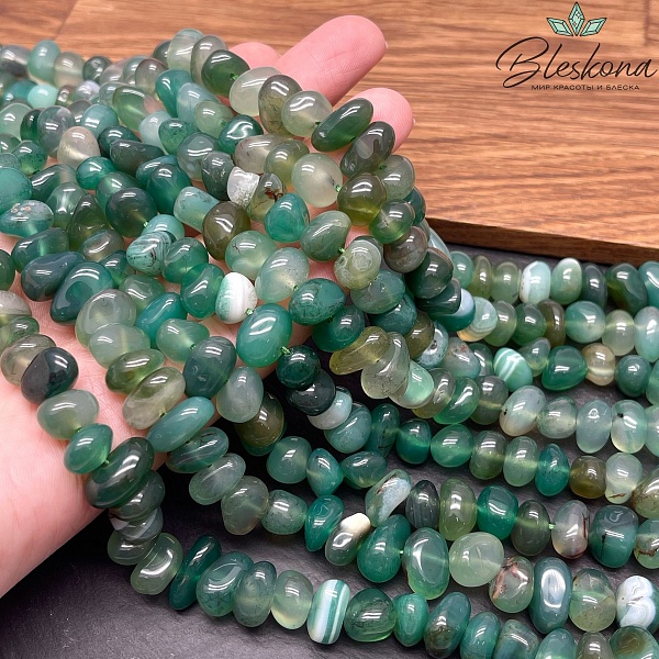 Агат зеленый (тонированный) галтовка (6-9)*(8-13) мм