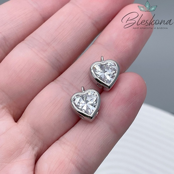 12*10 мм Цвет серебро, Подвеска сердце циркон 
