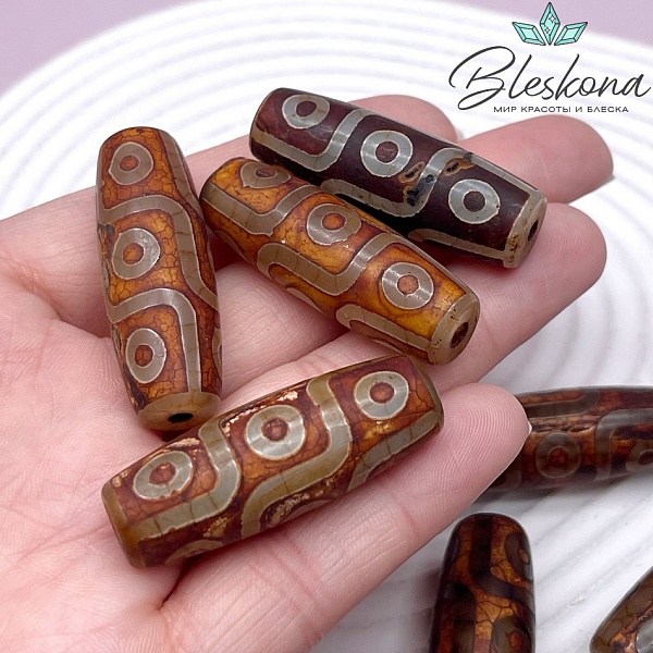 Бусина Дзи 9 глаз серо-коричневый бочонок 40*14 мм