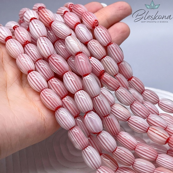 Муранское стекло бочата красно- белые, полосы 13,5*9 мм