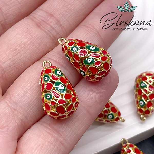 21,5*12 мм Цвет золото, Подвеска Капля глаза красная эмаль