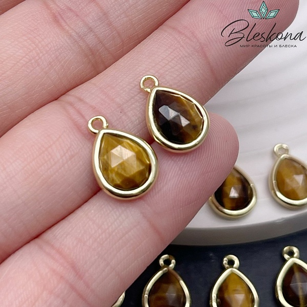 14*9,5 мм Цвет золото, Подвеска капля Тигровый Глаз огранка