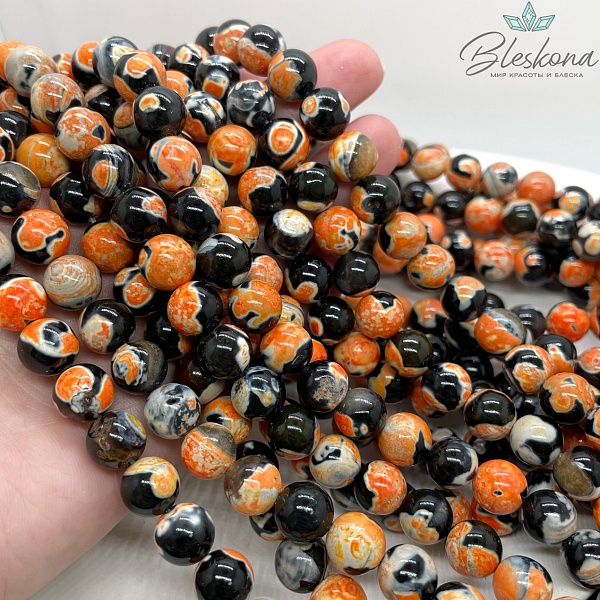 Агат черный оранжевые разводы (имитация) 10 мм