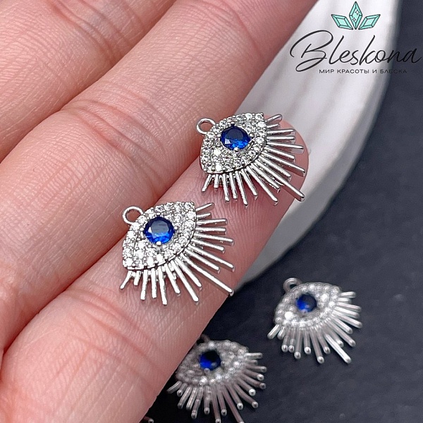 15,5*15 Цвет серебро, Подвеска глаз синий циркон