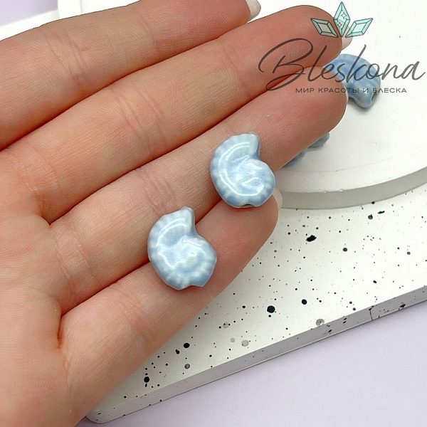 15*12 мм Бусина Аммонит, керамика цвет бледно-синий